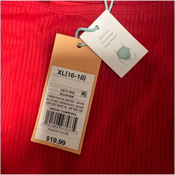 Kona Sol Womens  Bikini Bottom High Leg Medium Coverage Red Size XL - Picture 5 of 7